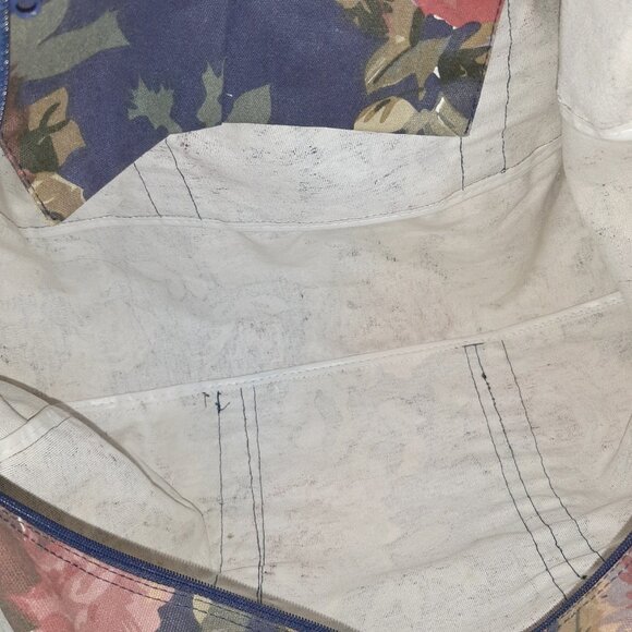 VTG Gitano 80's/90's Navy Floral Cotton Canvas Duffle Weekender Bag - Picture 11 of 16